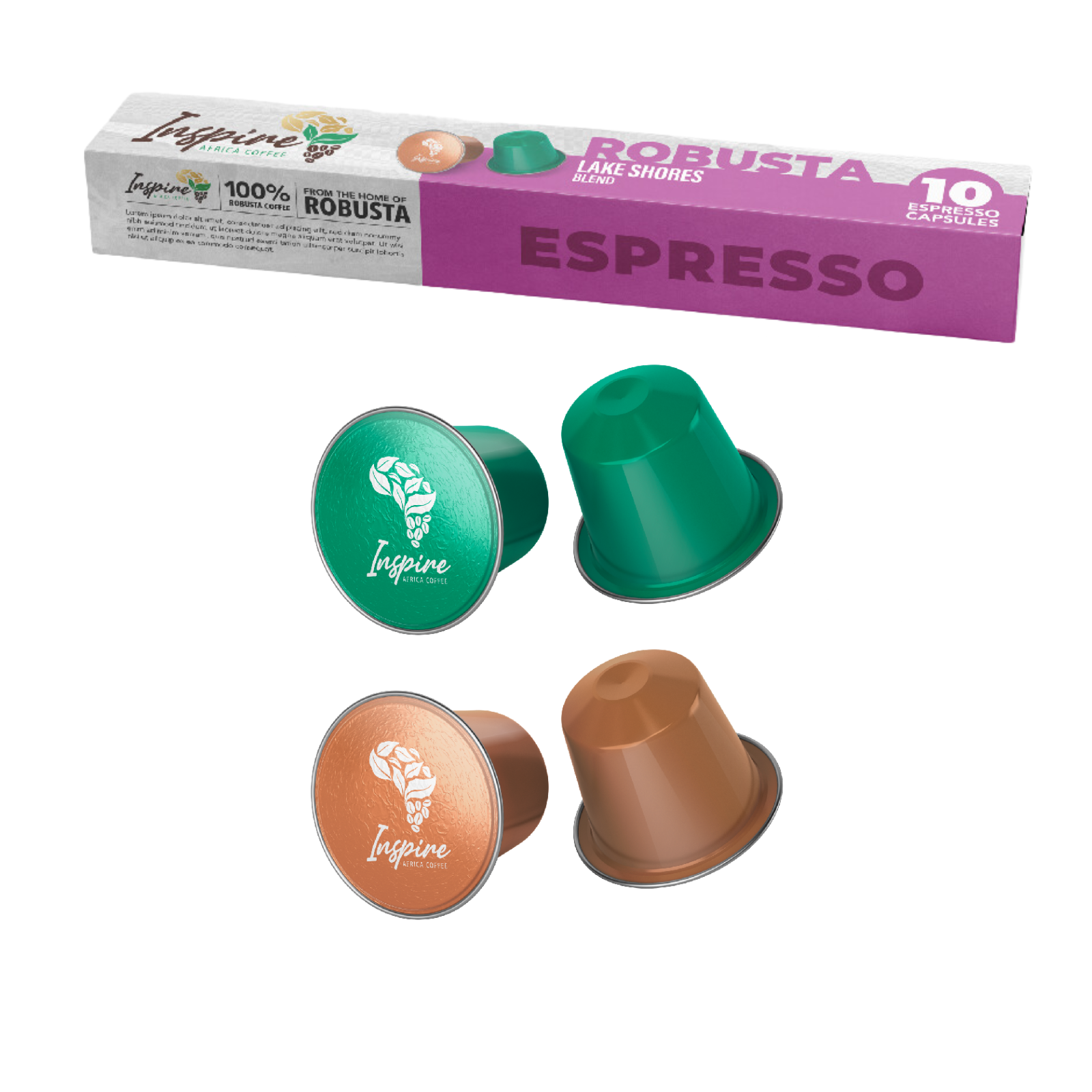 Inspire Africa Coffee – Lake Shores Blend Espresso Capsules (100% Robusta)